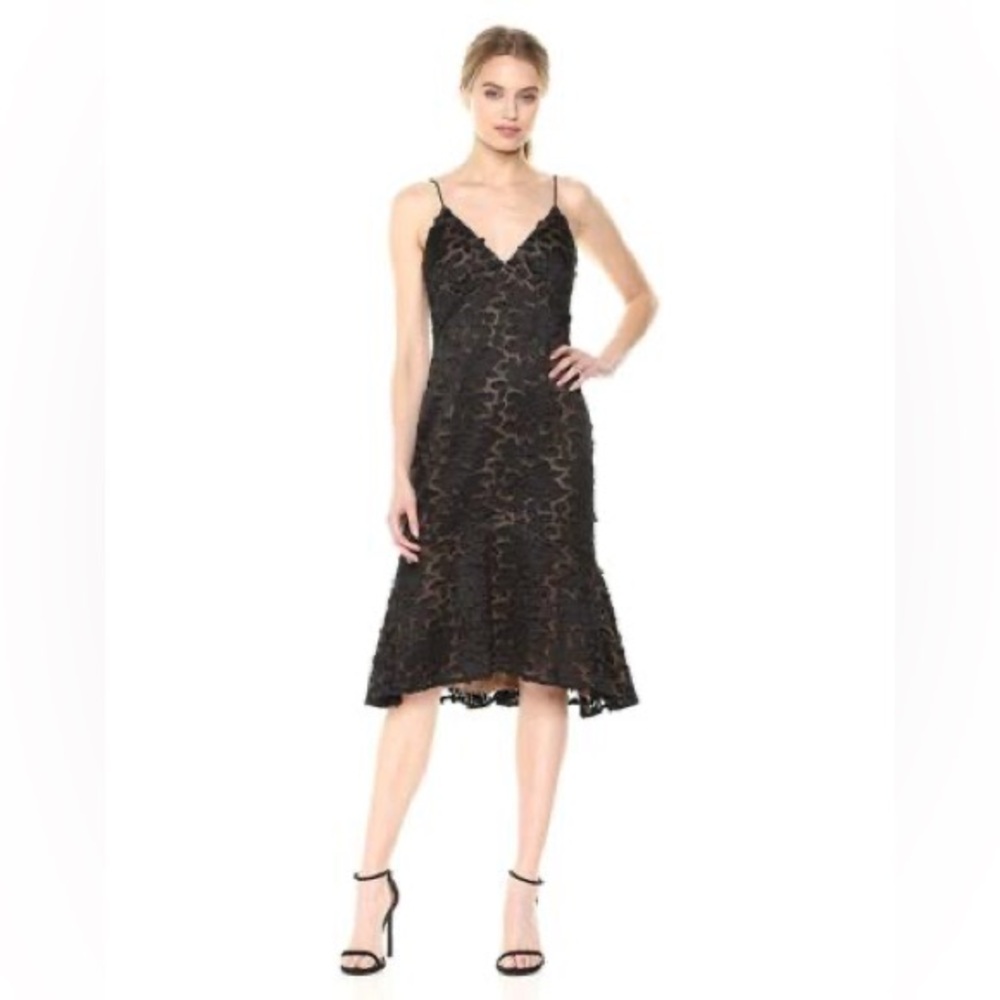 Vera Wang Ruffle Lace floral appliqué slip dress
